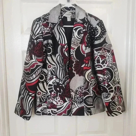 Chico's Silver, Red and Black Shimmery Jacket - Picture 1 of 4